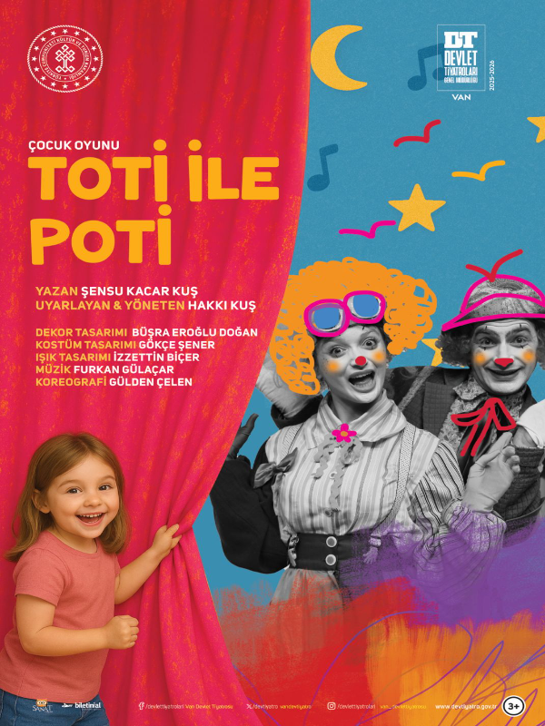 🎭 ÇOCUK TİYATROSU AĞRI’YA GELİYOR! | TOTİ İLE POTİ

Van Devlet Tiyatroları, minik tiyatroseverler için hazırlanan “Toti ile Poti” adlı eğlenceli ve öğretici çocuk oyunuyla Ağrı’da sahnede! 

3 yaş ve üzeri çocuklara yönelik bu keyifli oyuna tüm ailelerimizi bekliyoruz.