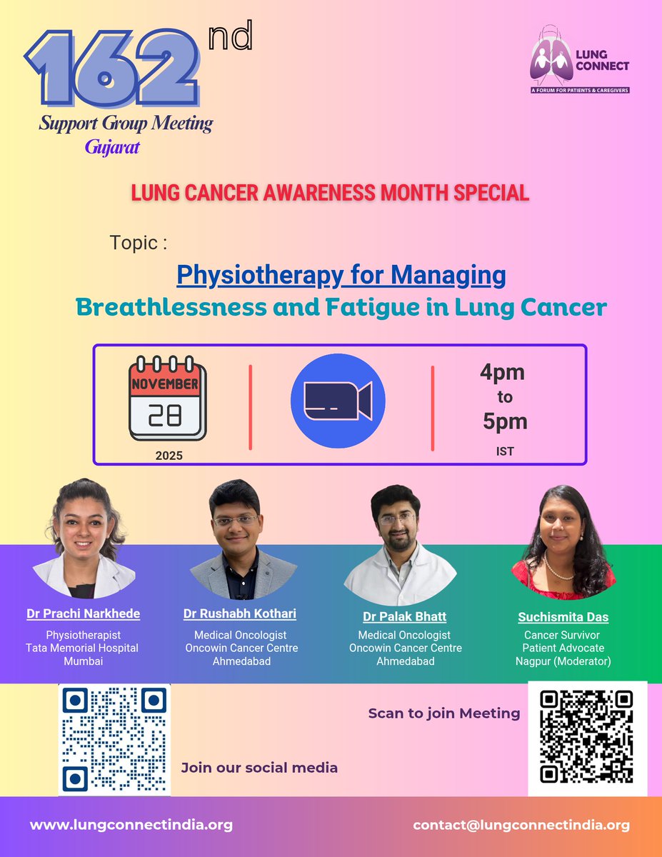 LungConnectIN's tweet image. Lung Connect India Foundation invites you to join our 162nd Support Group Meeting- Gujarat 

@rushabh1388 @oncowincenter @Suchismitads97
@Sanjeev_33

#lungconnect #cancersupport #patientcare #LungCancer #LungCancerAwareness #patientadvocacy #supportgroup #cancersupportcommunity…