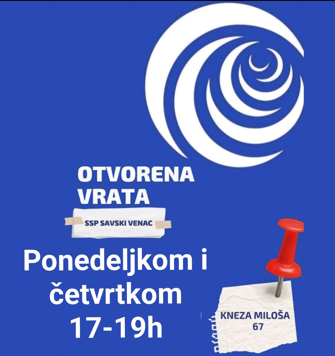 SSP_Savskivenac's tweet image. 📢 Svakog ponedeljka i četvrtka organizujemo Otvorena vrata u SSP Savski venac!

Vidimo se sutra 27.11:
*ČETVRTAK 
17:00h do 19:00h
Dođite da razgovaramo o važnim pitanjima za našu opštinu! #SSP #SavskiVenac
