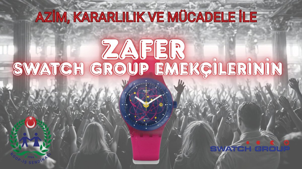 alemdareyup's tweet photo. Swatch Group’ta 17 gün boyunca kararlılıkla sürdürülen onurlu grevimiz, üyelerimizin sarsılmaz dayanışması ve inancı sayesinde zaferle sonuçlandı. Bu süreçte hiçbir zaman yalnız yürümedik; haklarımızı alıncaya kadar el ele verdik, omuz omuza direnerek bu başarıya birlikte ulaştık. 

Grev alanından bir an olsun ayrılmayan tüm üyelerimize; dayanışmalarını esirgemeyen basın emekçilerine, ulusal ve uluslararası sendikal örgütlere, TÜRK-İŞ’e,  kardeş sendikalarımıza ve teşkilatımızın tüm birimlerine en içten dileklerimle teşekkür ediyorum. Bu destek, mücadelenin her anında bize güç verdi.

Bu kazanım, emeğin, alın terinin ve örgütlü mücadelenin neler başarabileceğinin en güçlü göstergesidir.  Şimdi 
tüm AVM çalışanlarını hakları için Koop-İş çatısı altında birleşmeye davet ediyorum.