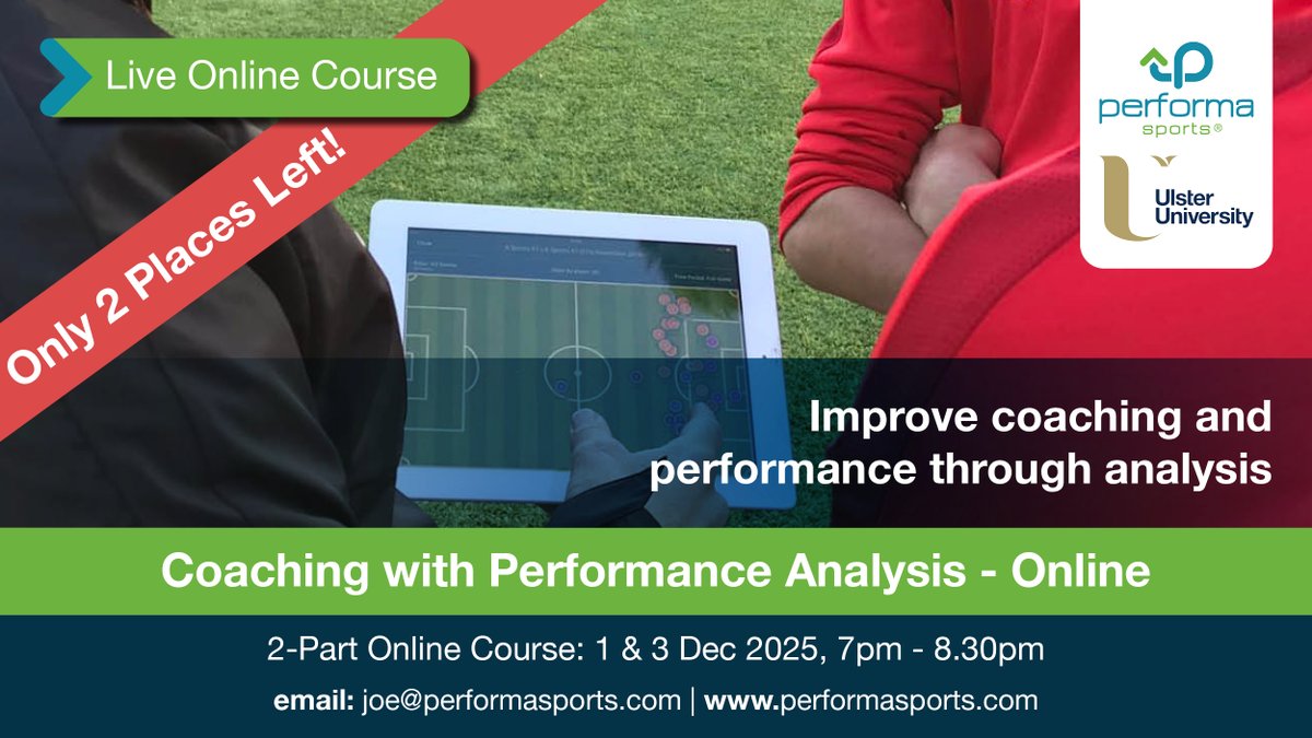 performasports's tweet image. 🚨2 Places Left! 
Coaching with Performance Analysis Online Course designed for Coach/Analysts at all levels
📅Mon 1 &amp;amp; Wed 3 Dec, 7pm-8.30pm
💻Live online course

#Coaching #PerformanceAnalysis #AlwaysLearning

Book now▶️ performasports.com/product/coachi…
