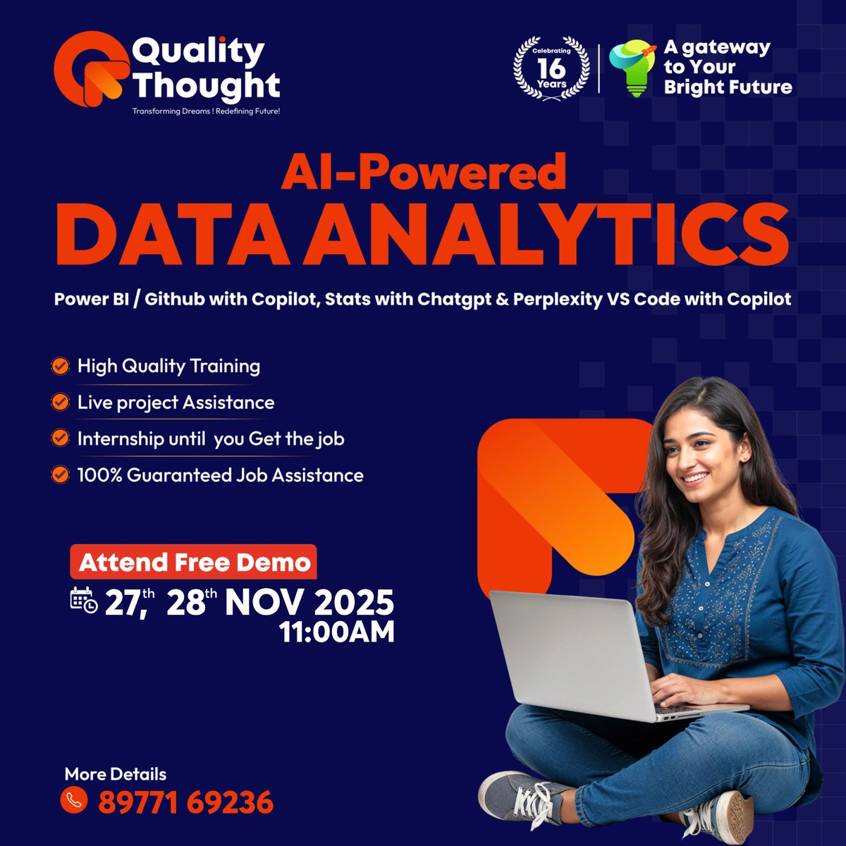 QTTWorld's tweet image. 📈Start your Data Analytics journey with AI tools!
FREE Demo by @QTTWorld covering Power BI, ChatGPT, Copilot, Projects &amp;amp; Career Guidance
📅27 &amp;amp; 28 Nov | 11 AM
📍Location:Ameerpet
📞Contact:8977169236
🔗Know:linktr.ee/qualitythought…
#DataAnalyticsCourse #AITraining #QualityThought