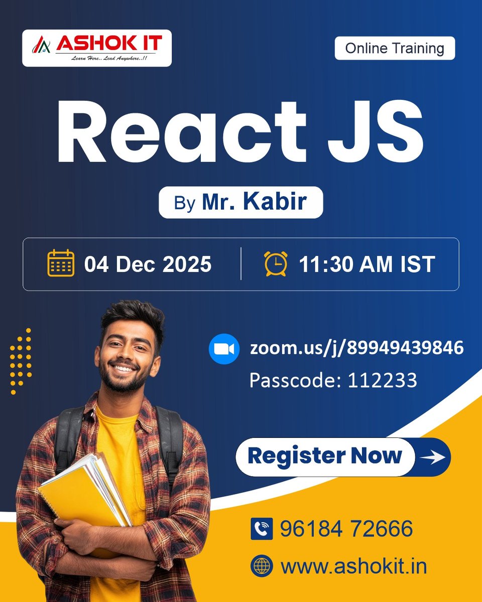ashokitschool's tweet image. 🚀 Learn Modern Web Development with React JS 
.
📲 Register Now: tr.ee/R1Xcco
👨‍🏫 Trainer:Mrs. Mr. Kabir
📅 Date: 04 Dec 
⏰ Time: 11:30 AM IST
🏫 Mode: Zoom Live Session

#ReactJS #ReactDeveloper #FrontendDevelopment #WebDevelopment #AshokIT #KabirSir #OnlineTraining