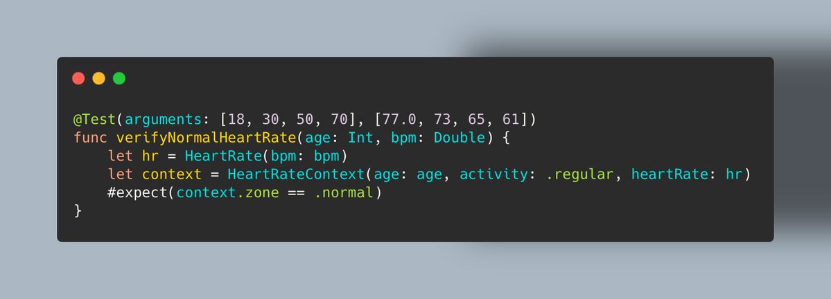 mecid's tweet image. Swift Testing framework offers a fantastic feature called Parameterized Tests. This feature enables us to provide a set of parameters and validate our tests against them. You receive a report that displays which values pass the test and which ones fail.
swiftwithmajid.com/2024/11/12/int…