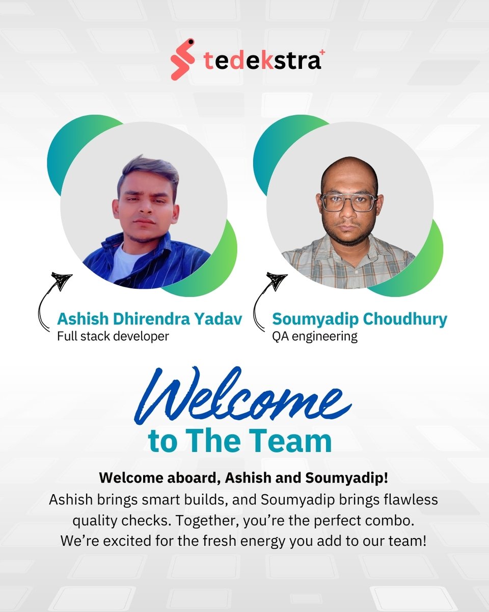 Tedekstra's tweet image. 🚀 Exciting times at Tedekstra!

Our team just got stronger - welcome Ashish &amp;amp; Soumyadip 👏💼

New beginnings, bold goals.
Let’s build something amazing together. 📈

#TeamTedekstra #WelcomeAboard