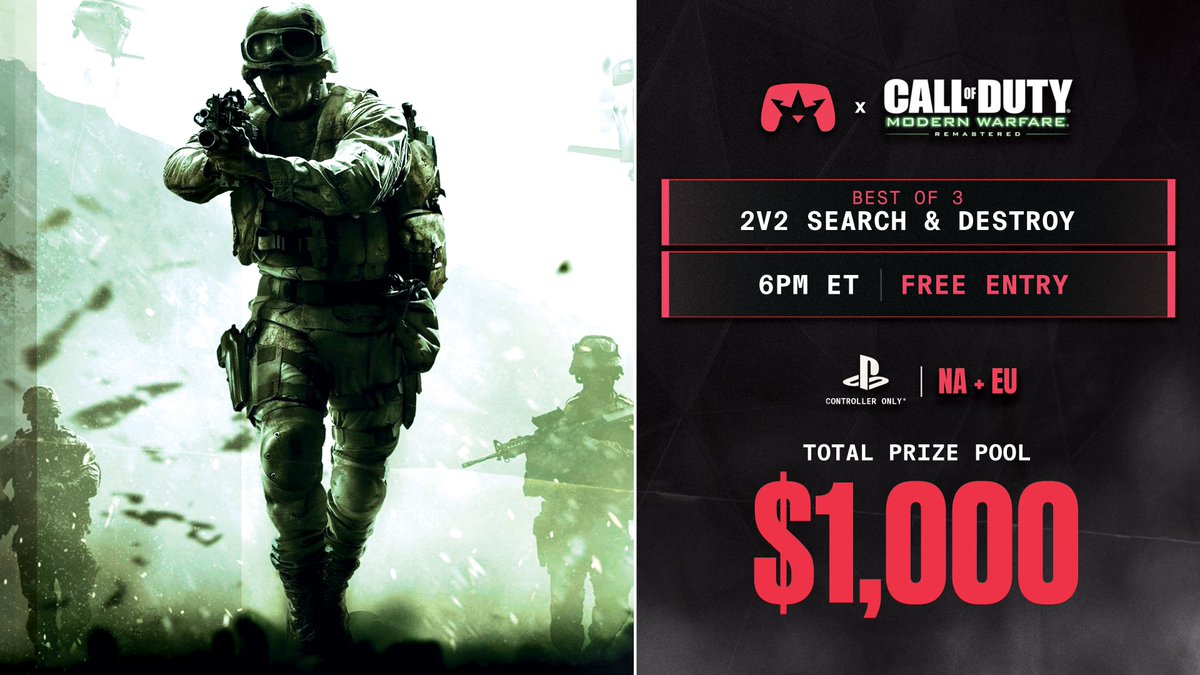 ConsoleKings's tweet image. Anotha one 🔥

Throwback $1,000 2v2 Search &amp;amp; Destroy 

🏆MWR | Best of 3
🎟️Free Entry | Playstation Only
⏰6 PM ET

Join Now at ConsoleKings.com