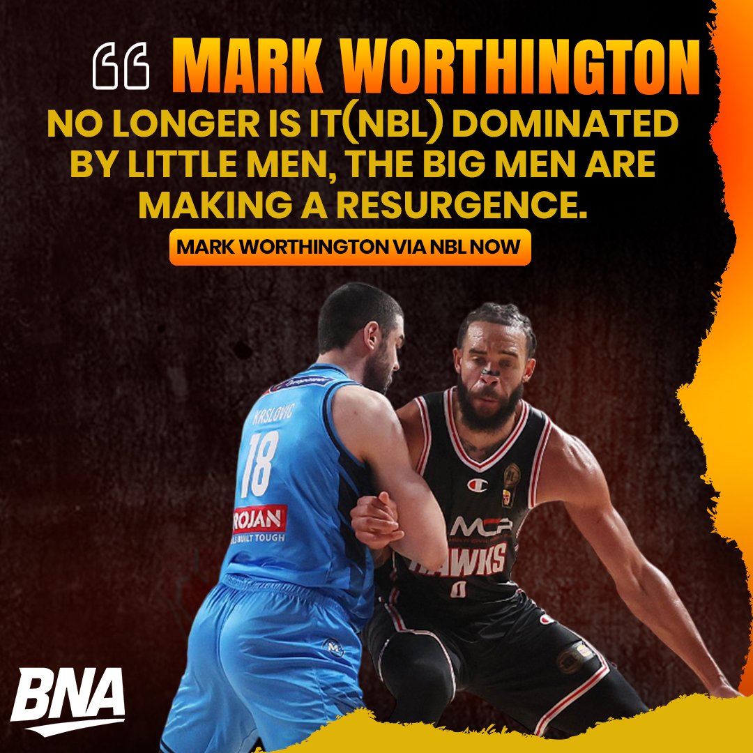 AusBballnews's tweet image. Mark Worthington reckons the era of impactful big men is getting back again in the NBL. 👀

Do you agree — are dominant frontcourt players becoming the difference-makers again? ⤵️

#nbl #markworthington #aussiehoops