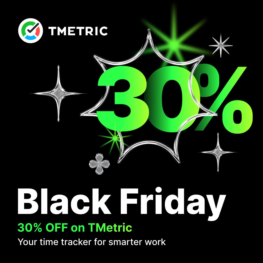 TMetric_Timer's tweet image. Don&apos;t blink! 👀 TMetric Black Friday Deal is here!
Get 30% OFF your favorite time tracking tool. Track projects, monitor team activity, and simplify billing - all for less.
🗓️ Nov 26 - Dec 6 only!
Select your plan and get a subscription at tmetric.com/pricing
#BlackFriday