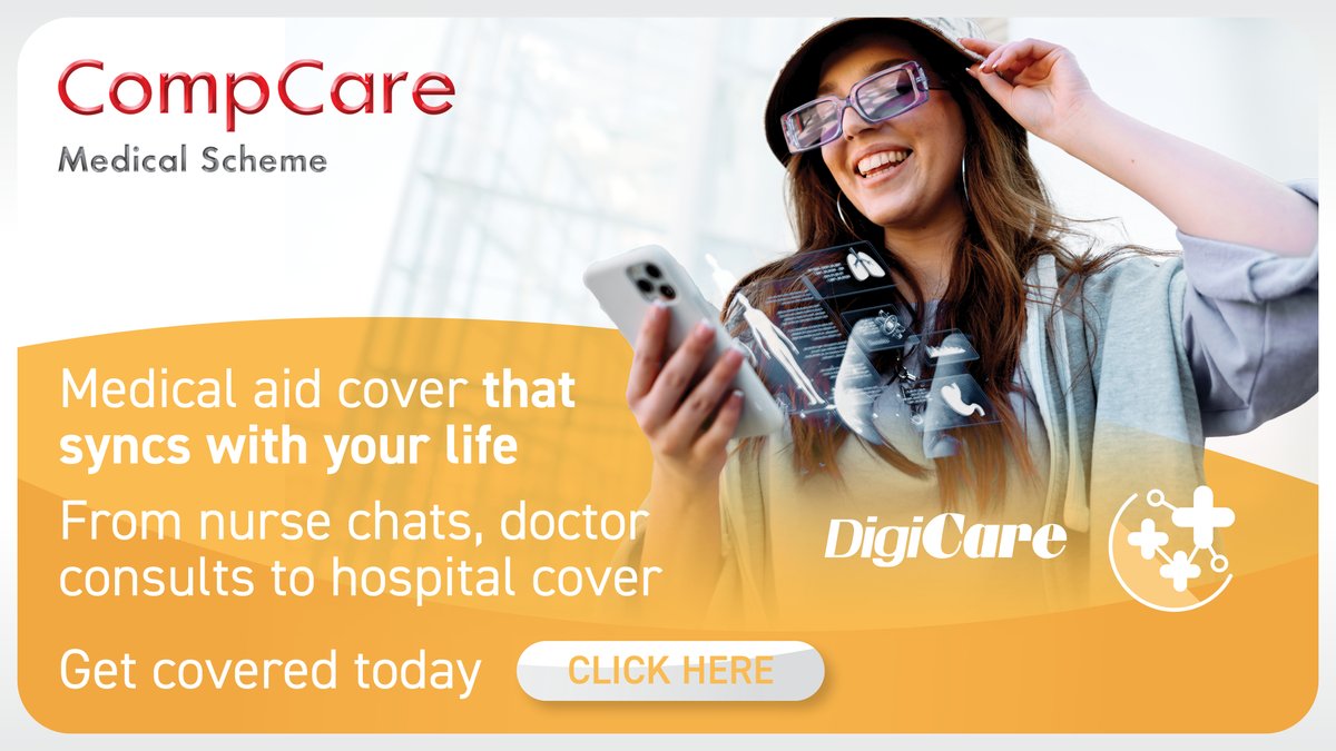 Yfm's tweet image. Tired of healthcare that costs more than rent? 👀
CompCare’s DigiCare gives you full cover, including, hospital, virtual docs, mental health &amp;amp; more, for under R1 000 per month - and 0% increase for 2026 🤯

Tap. Swipe. Covered.👉compcare.co.za/2026-digicare/…
#DigiCare #CompCar