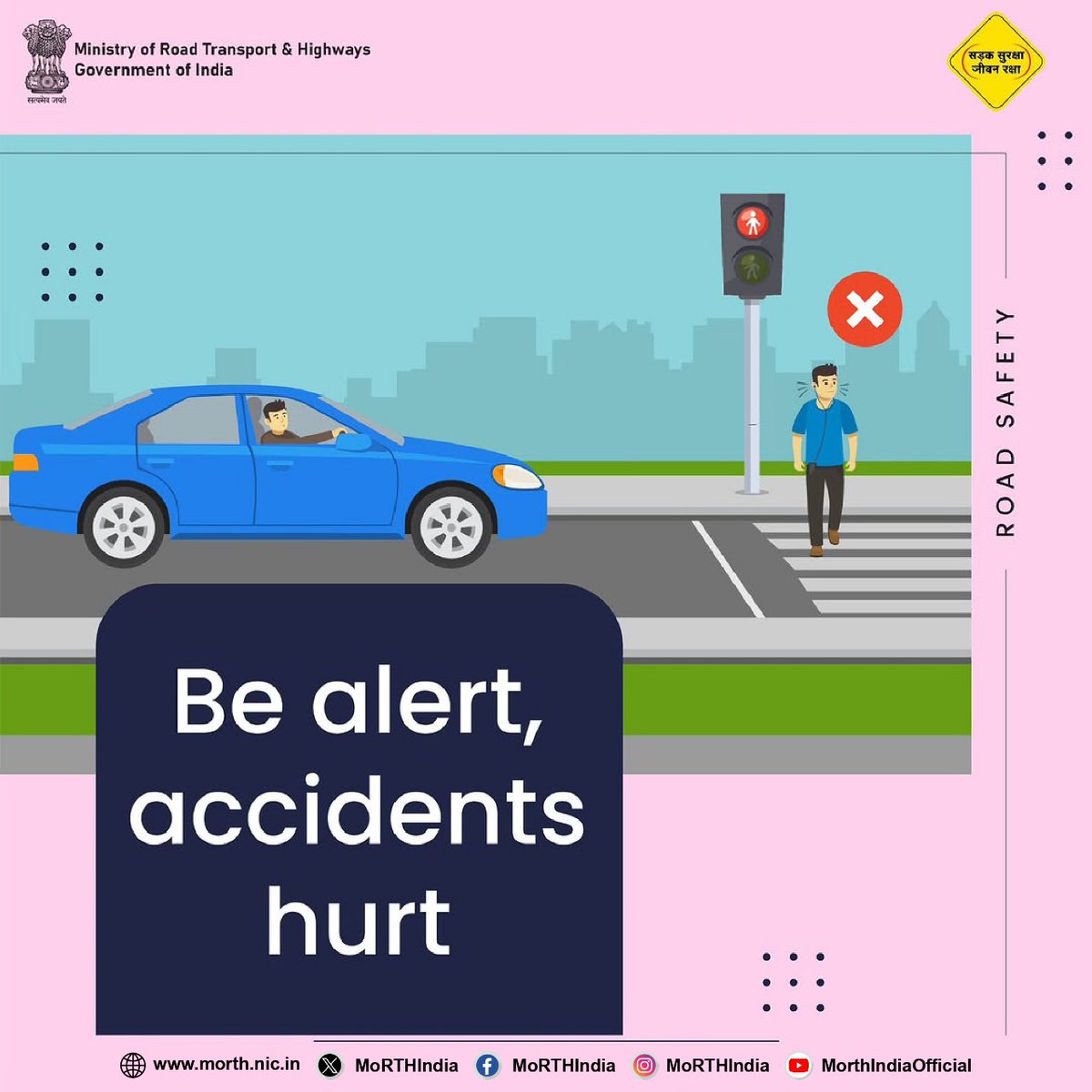 MORTHIndia's tweet image. Prioritise your safety, cross the road with utmost care, alertness and at the safest point. #SadakSurakshaJeevanRaksha #RoadSafety