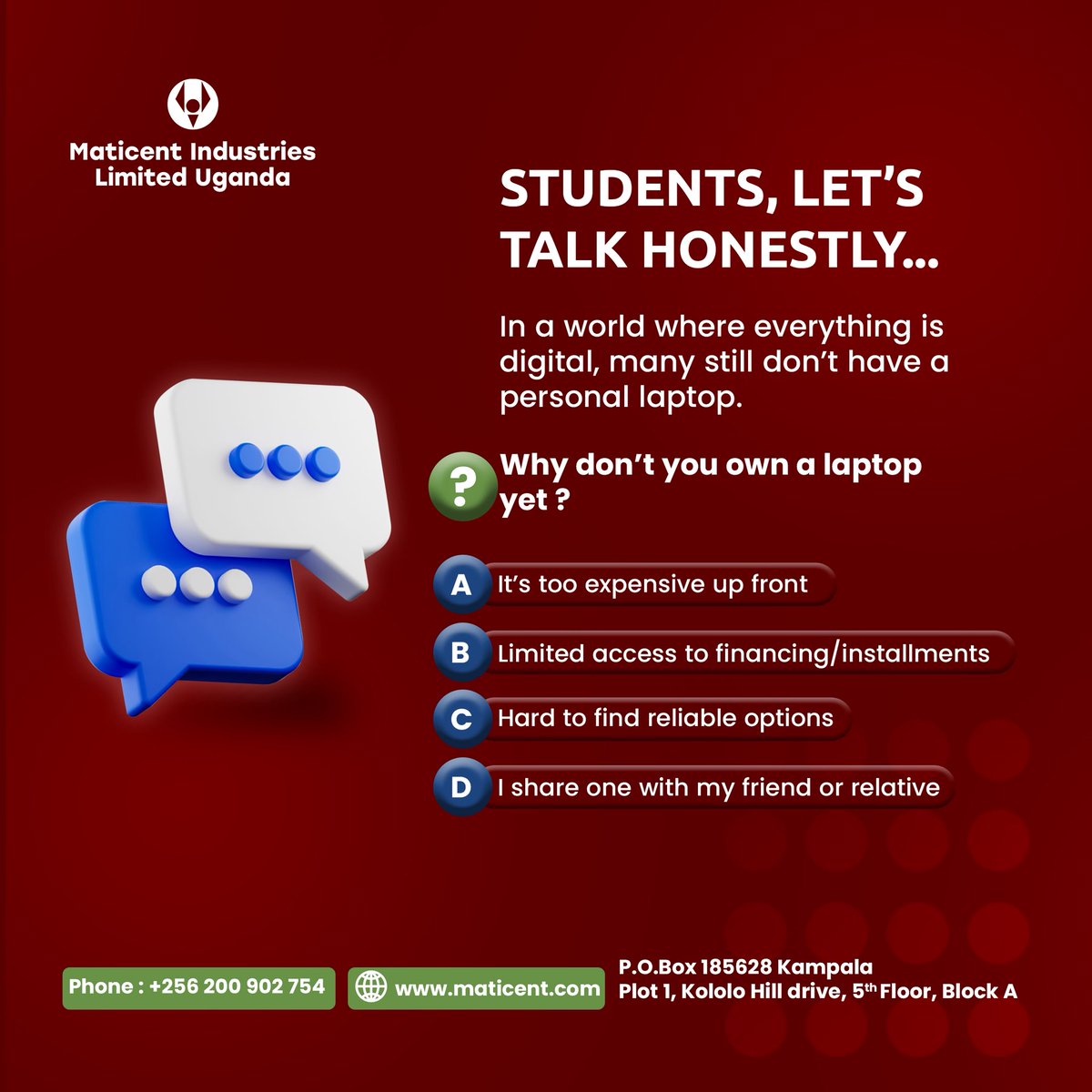 Matic_Ent's tweet photo. Talk to us👇

#Bbalainitiative  #1Student1Computer https://t.co/w9lxsPB37g