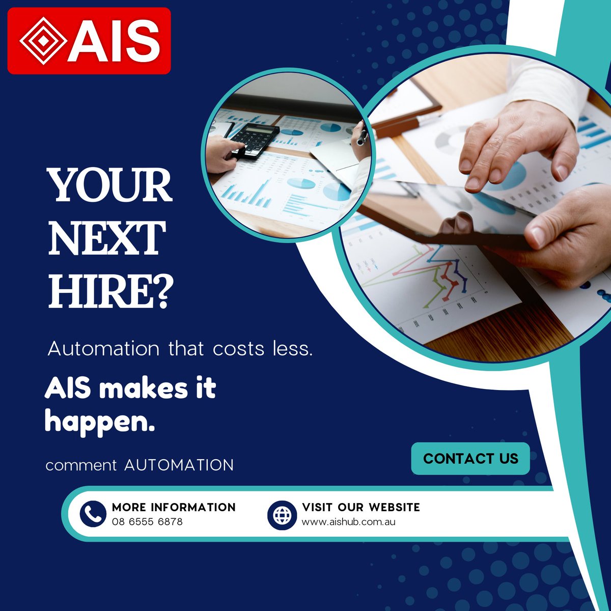 AISHubAU's tweet image. Your next hire could be #automation. And it costs far less. 

Book a free consultation: link.aishub.com.au/widget/booking…

#AutomationHire #AISolutions #BusinessAutomation #PerthBusiness #SmartHiring
