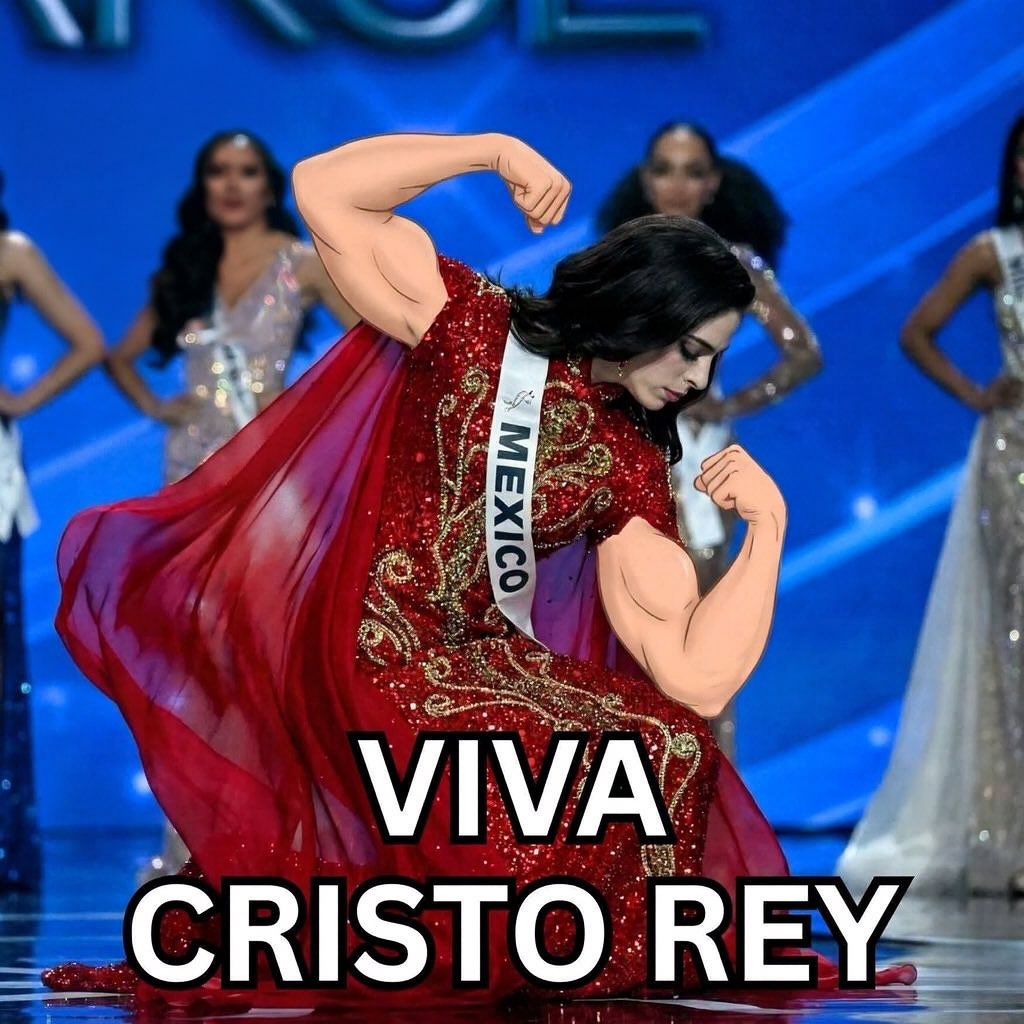 Fátima Bosch como el sticker de Ferb de Viva Cristo Rey