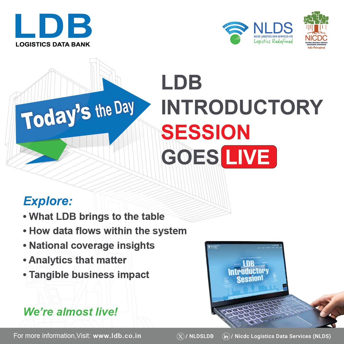 NLDSLDB's tweet image. We’re Live Today!

The first #LDB Introductory Session is happening today — your chance to understand how Logistics Data Bank is enabling connected, intelligent, and transparent logistics operations.