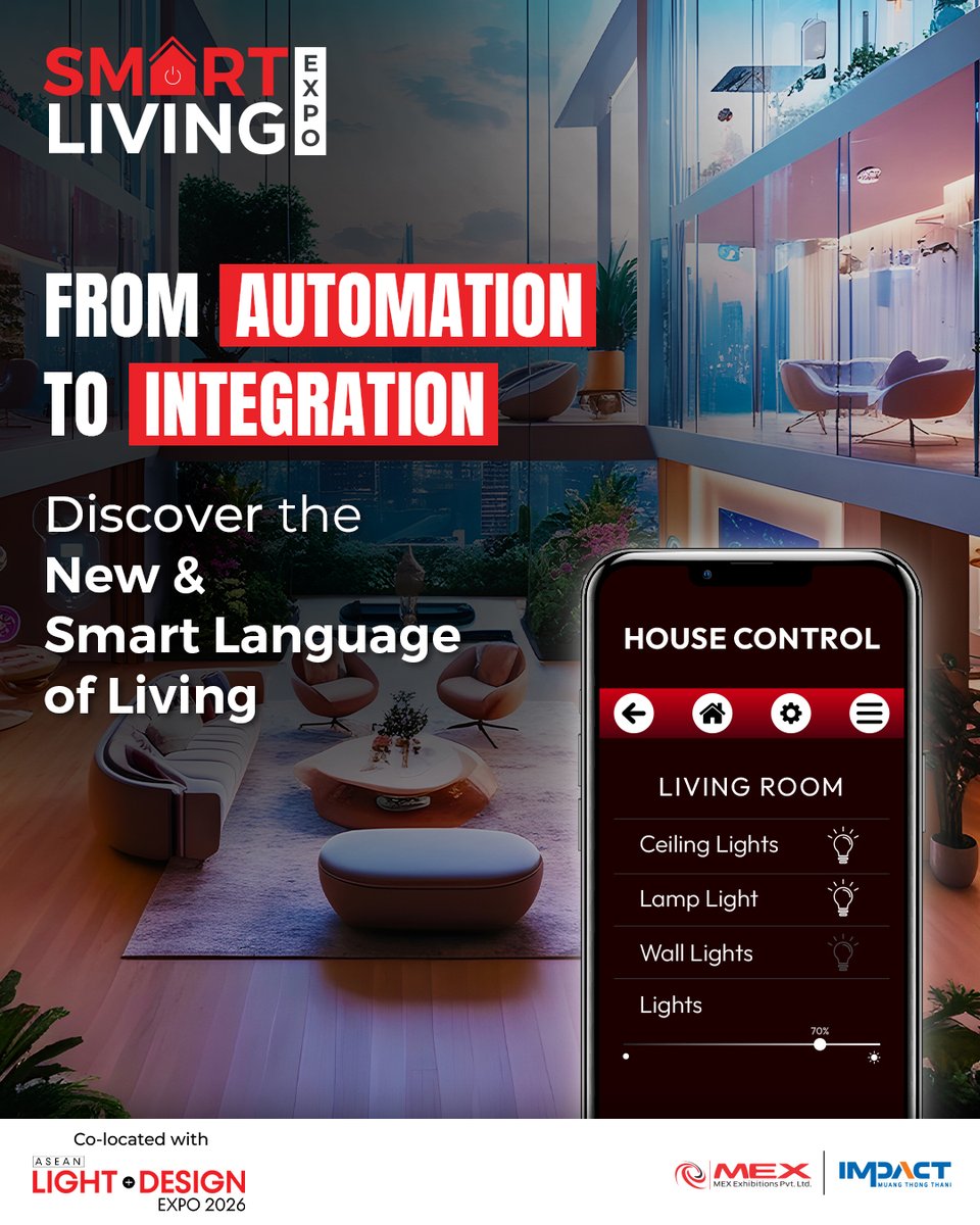 smartliving_th's tweet image. Integration is rewriting how comfort, efficiency, and experience come to life. Step into a world where connected solutions redefine what living can truly feel like.

👉𝐒𝐡𝐨𝐰 𝐈𝐧𝐟𝐨:
📍IMPACT Exhibition Centre, Bangkok, Thailand

#Smartlivingexpothailand #ASEANLightDesign