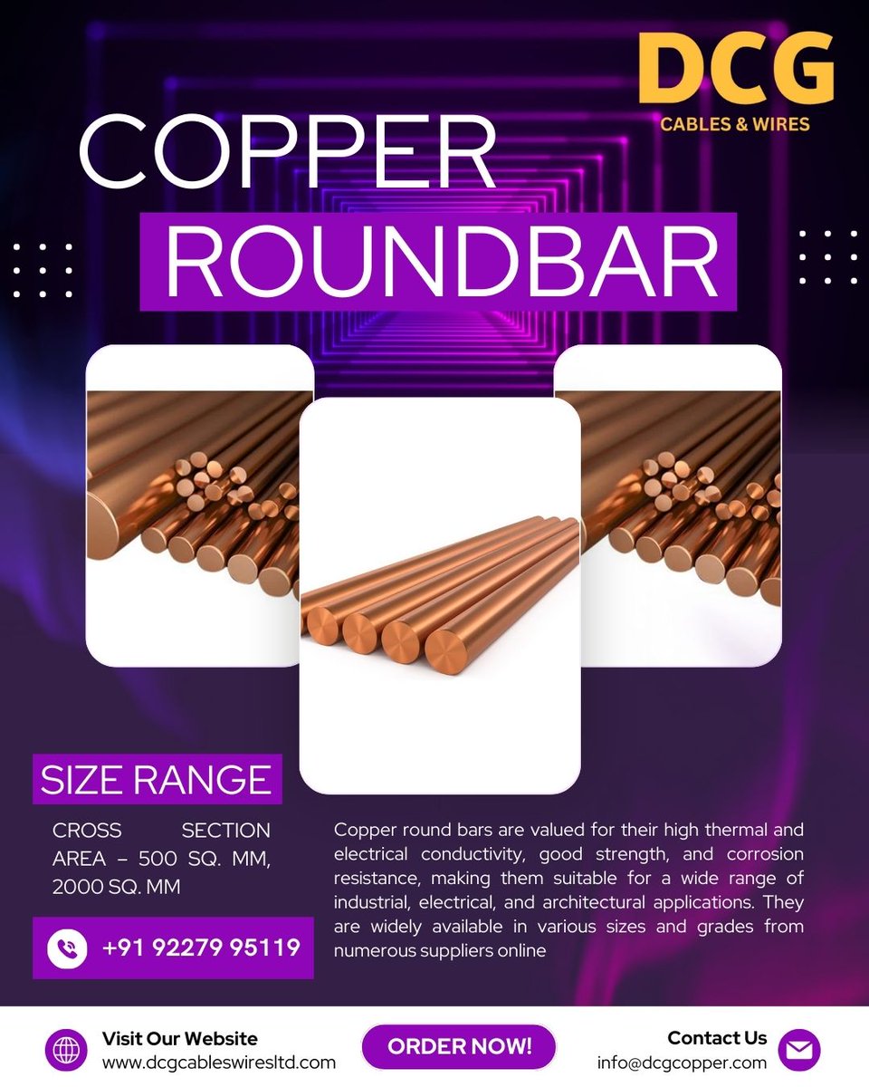DCGCables's tweet image. DCG Copper Round Bars—engineered for high conductivity, superior strength, and reliable performance in every industrial application. ⚡🔩

#copperroundbar #SubmersiblePump #DCGCables #electricity #electric #wire #cablesandwires #manufacturer #manufacturingindustry #Transformers