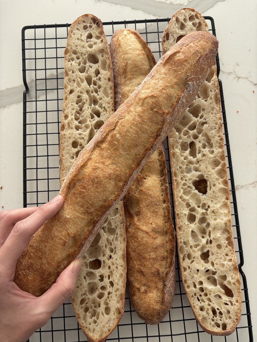 바게트 떼샷

프랑스에는 바게트법이 따로 있어서 
무슨 밀가루를 쓰고 이스트는 얼마만큼만 쓰고 이런걸 정해놨는데 그대로 만든 바게트를 트라디시옹 바게트라고 해요
맛은 구수한 누룽지맛이랍니다 (๑¯﹃¯๑) 

그나저나 바게트는 언제해도 어려워요 꾸불꾸불바게트 ~(´ㅅ` ~)