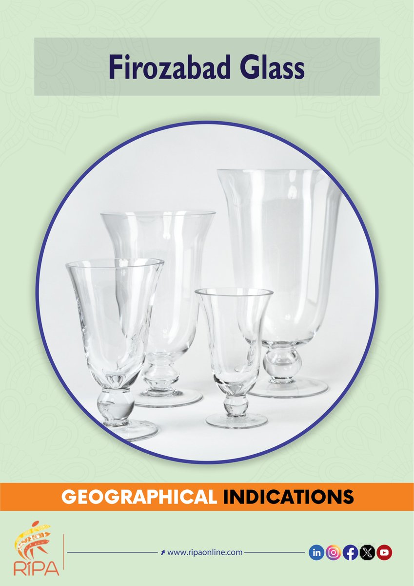 ripaonlineindia's tweet image. Firozabad Glass is a glassware craft known for its &quot;mouth-blowing&quot; technique, which creates various glass items reflecting expert craftsmanship.
Read more: ripaonline.com/firozabad-glas…
#ripa #GItag #UttarPradesh #FirozabadGlass