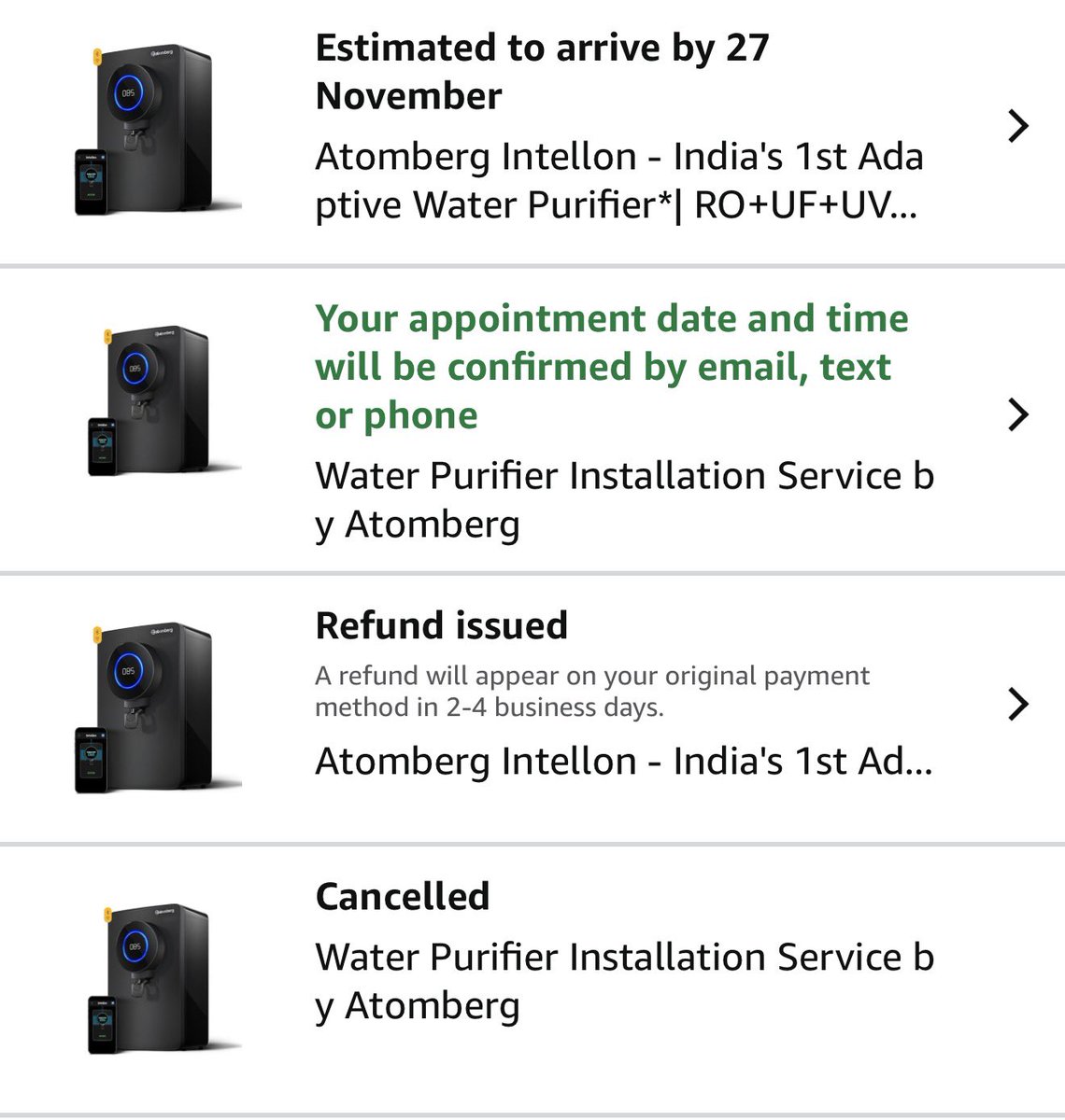 technolobeYT's tweet image. Hey @arindam___paul you guys have built a great product but the supply chain is a joke. Tried to order the water purifier from Amazon and twice they’ve refused to deliver it (that too for no apparent reason). 
Offline stores say they don’t have it yet. Please look into this and…