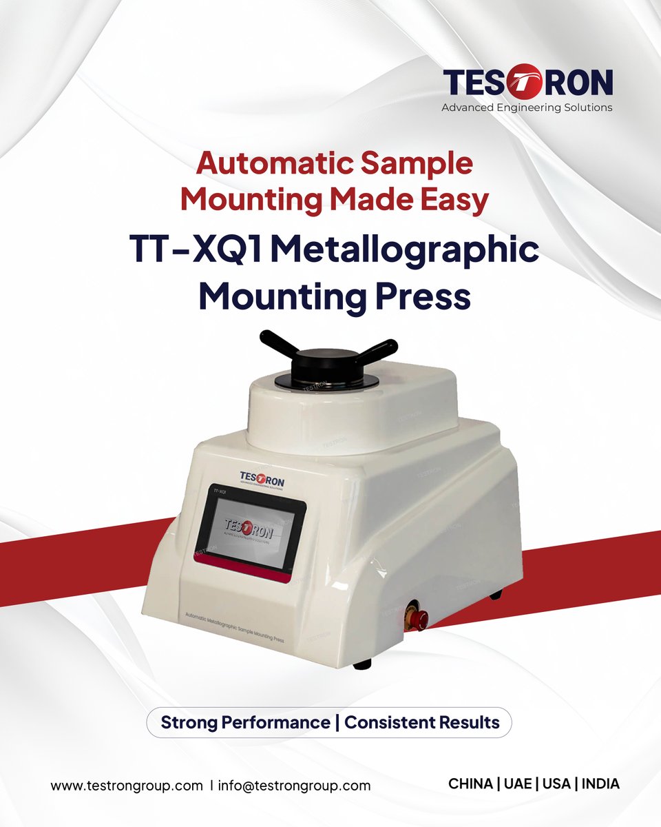 Testrongroup's tweet image. Automatic Metallographic Sample Mounting Press

𝗙𝗼𝗿 𝗺𝗼𝗿𝗲 𝗶𝗻𝗳𝗼𝗿𝗺𝗮𝘁𝗶𝗼𝗻:
Email: info@testrongroup.com
Product: testrongroup.com/product/automa…
Website: testrongroup.com

#TestronGroup #Metallographicsamplemountingpress  #MetalTesting #Metallography