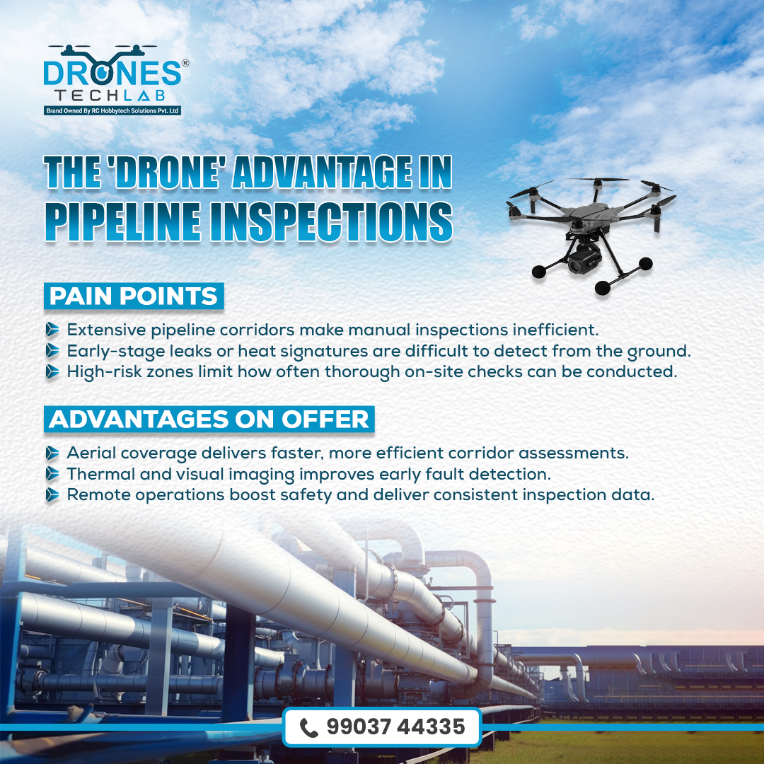 Drones_Tech_Lab's tweet image. Pipeline integrity is non-negotiable, and drones are transforming how it’s maintained. With faster coverage, sharper detection and safer operations, aerial inspections help identify issues early and keep critical corridors secure.

📲 Contact: 99037 44335

#PipelineInspection