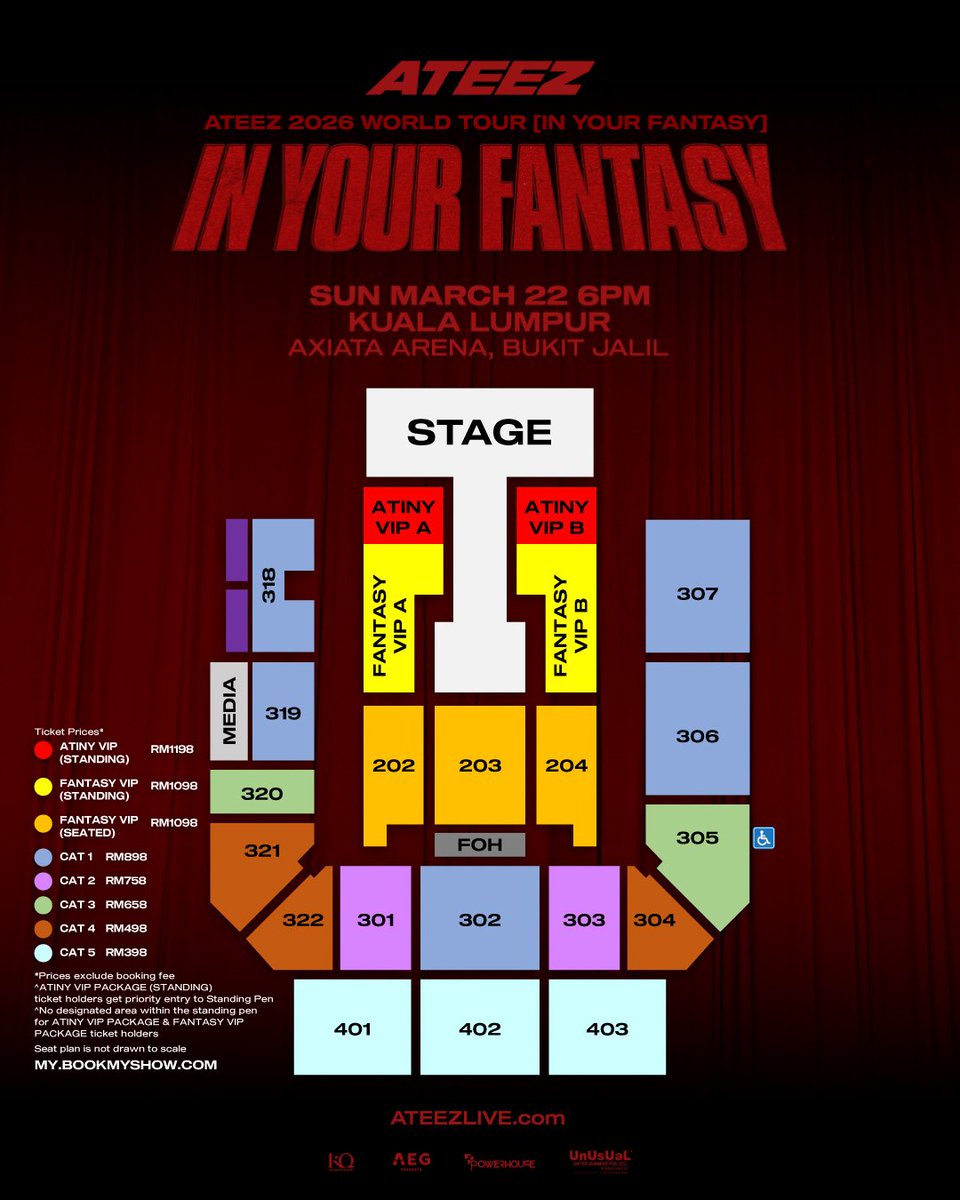MyKpopHuntress's tweet image. ATEEZ 2026 WORLD TOUR [IN YOUR FANTASY] IN KUALA LUMPUR 🇲🇾

📅 22 MAR 2026 | SUN | 6:00PM
📍 Axiata Arena, Bukit Jalil
🎟 RM1198 -398

✨️ Ticket OPEN ✨️

🔹 ATINY Membership Presale Registration
26 Nov (Wed), 8AM – 29 Nov (Sat), 12PM MYT
🔗 Register now:…
