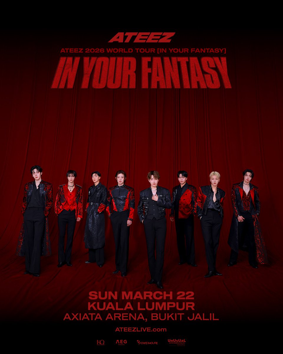 MyKpopHuntress's tweet image. ATEEZ 2026 WORLD TOUR [IN YOUR FANTASY] IN KUALA LUMPUR 🇲🇾

📅 22 MAR 2026 | SUN | 6:00PM
📍 Axiata Arena, Bukit Jalil
🎟 RM1198 -398

✨️ Ticket OPEN ✨️

🔹 ATINY Membership Presale Registration
26 Nov (Wed), 8AM – 29 Nov (Sat), 12PM MYT
🔗 Register now:…