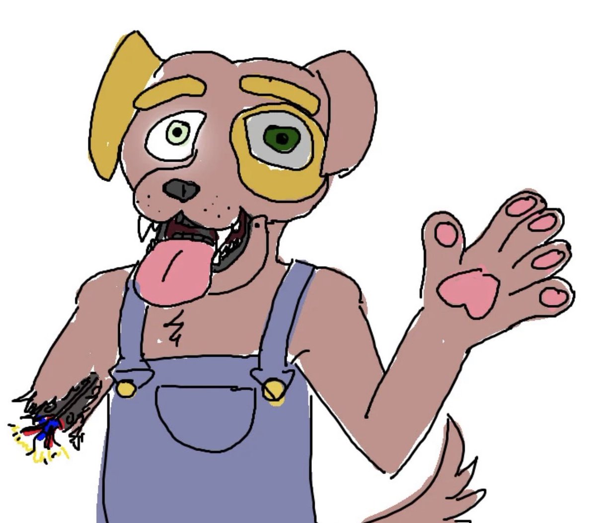 TheSkullio's tweet image. In Kodiabear’s original drawings that he gave as reference to Nyugen, Sparky is depicted as having yellow eyebrows, a yellow right ear and a yellow ring around his left eye.