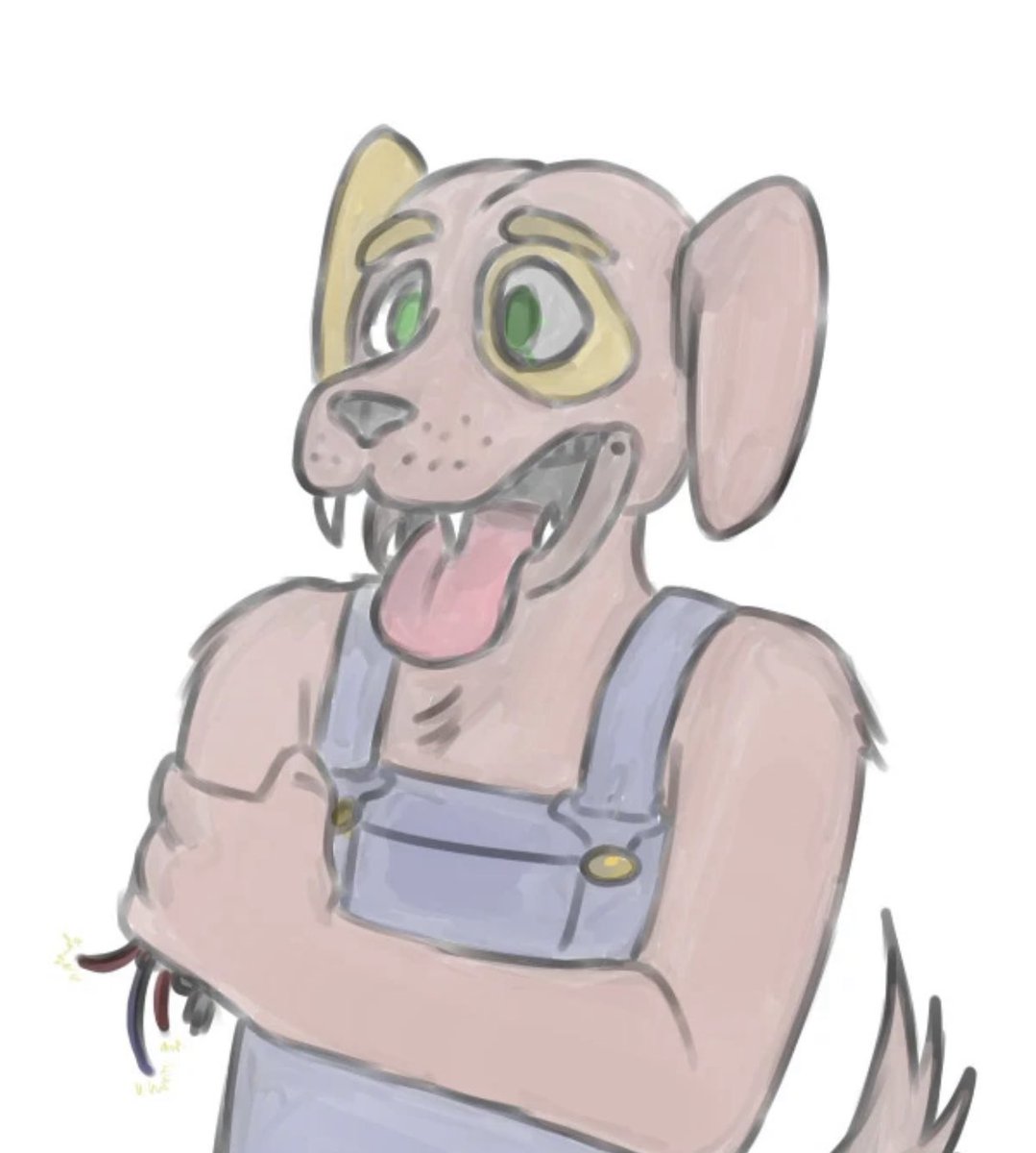 TheSkullio's tweet image. In Kodiabear’s original drawings that he gave as reference to Nyugen, Sparky is depicted as having yellow eyebrows, a yellow right ear and a yellow ring around his left eye.