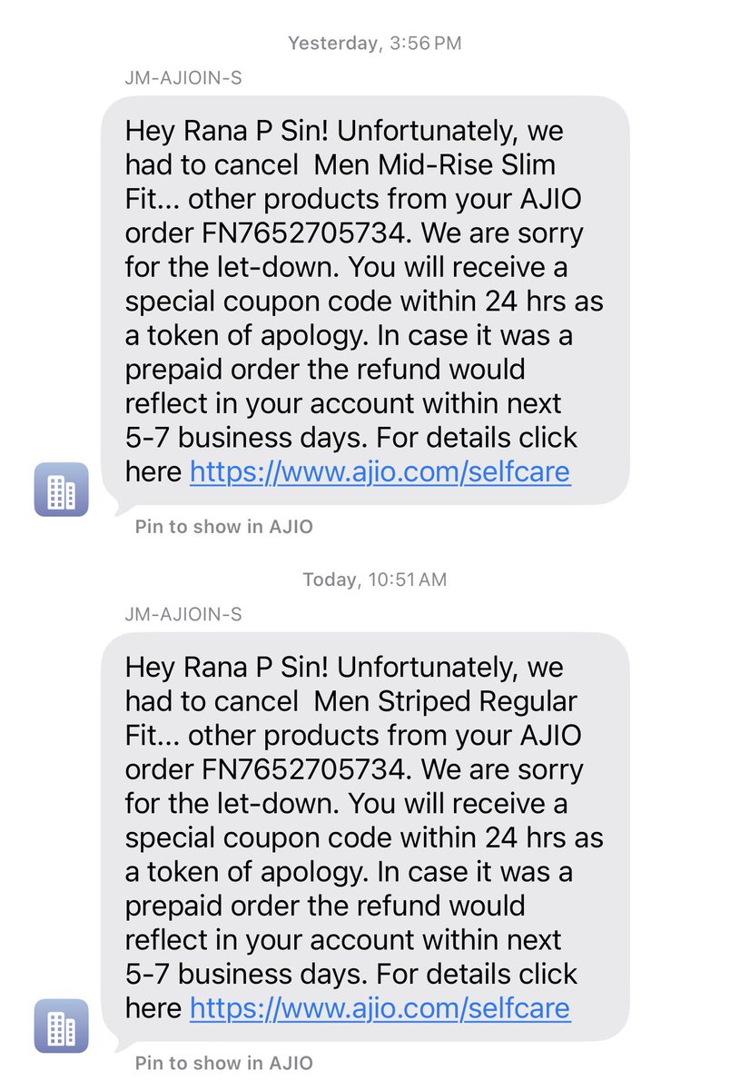 IamRanaPSingh's tweet image. Dear @AJIOLife @AjioCares what’s wrong with you guys.. in every order u cancel few of the items and waste time for customers.. 

In last 2 days 2 items are cancelled and what will I do with the refund if the prices has gone up or the stock is unavailable.. pathetic