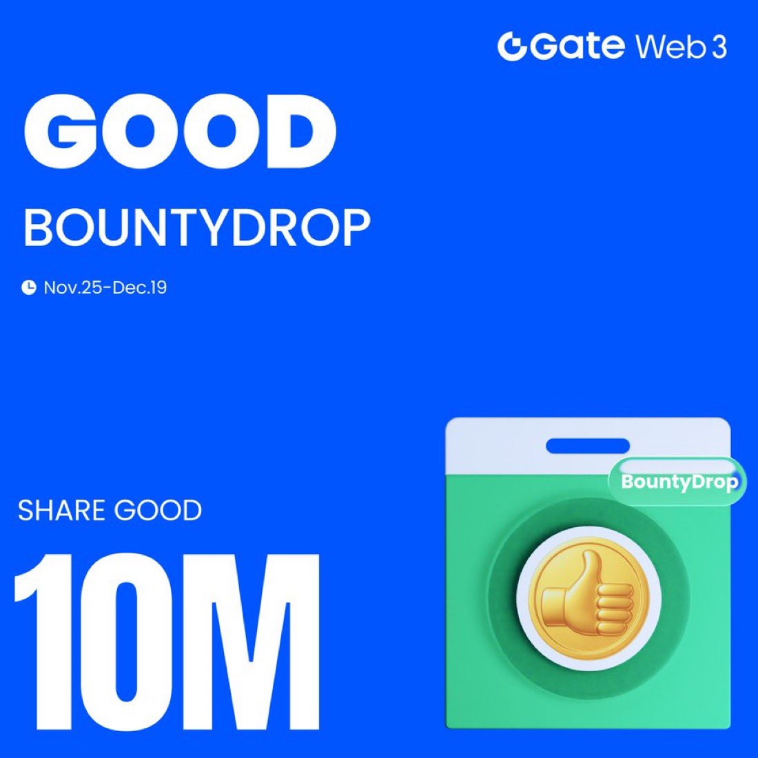 GoodGateLayer's tweet image. 🔥#GateWeb3 &amp;amp; @goodongatefun #BountyDrop is Live!

Complete the Tasks to Share 10,000,000 $GOOD
 ✅ Hold assets worth at least 10 USDT (or equivalent) in Gate Web3 across GateLayer chain.
 ✅ Follow @GateWeb3_HQ &amp;amp; @goodongatefun
 ✅ Join the GOOD Telegram group

 ⏰ Nov 25 - Dec…