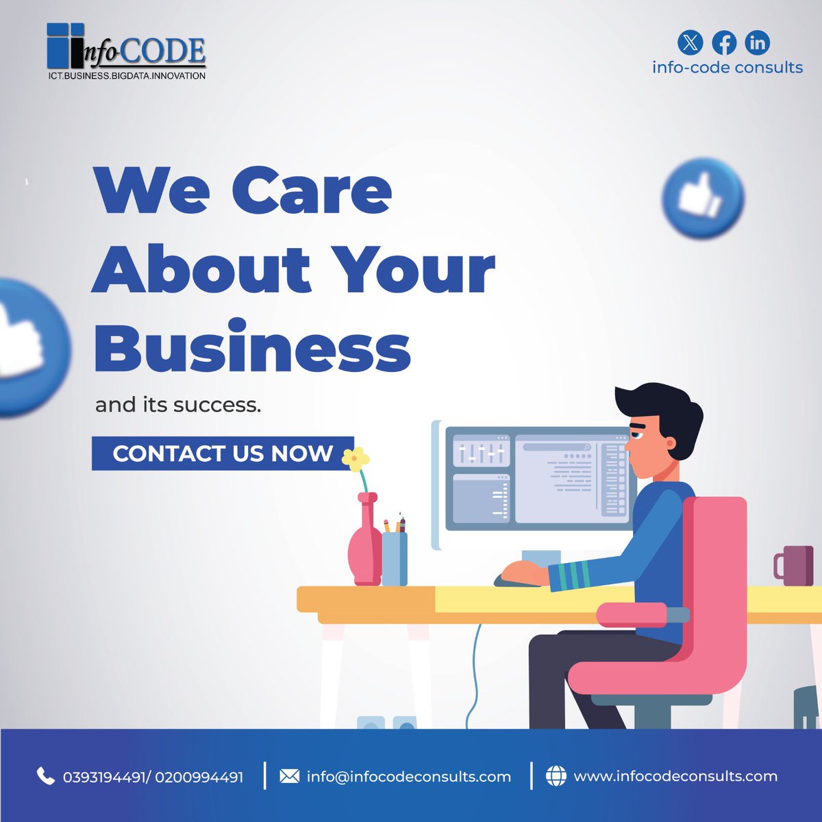 ConsultsCode's tweet image. Innovating your business for tomorrow. 💪🏽
Get in touch with Info-Code Consults.

#BusinessGrowth #ITConsultancy #DigitalSolutions #TechForSuccess #InfoCodeConsults