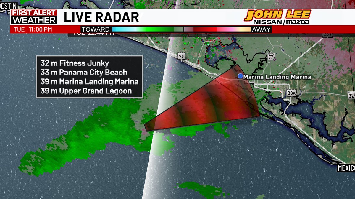 We're monitoring a pulsing storm in the Gulf that has shown some capabilities of producing a waterspout. It's about 30min away from the East End of Panama City Beach. We'll continue to monitor this storm's progress as it nears the coast.