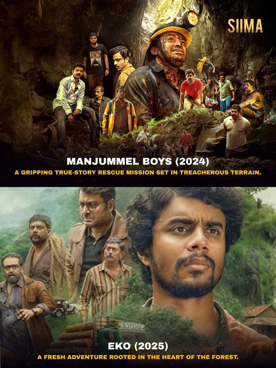 siima's tweet image. From mist-covered hills to deep forests and isolated terrains…
Mollywood has a way of turning nature into pure cinema.
Here’s a journey through films where the wilderness shapes the story. 🌿✨

#Eko #Nayattu #OBaby #Carbon #ManjummelBoys #ShikkariShambhu #Pulimurugan