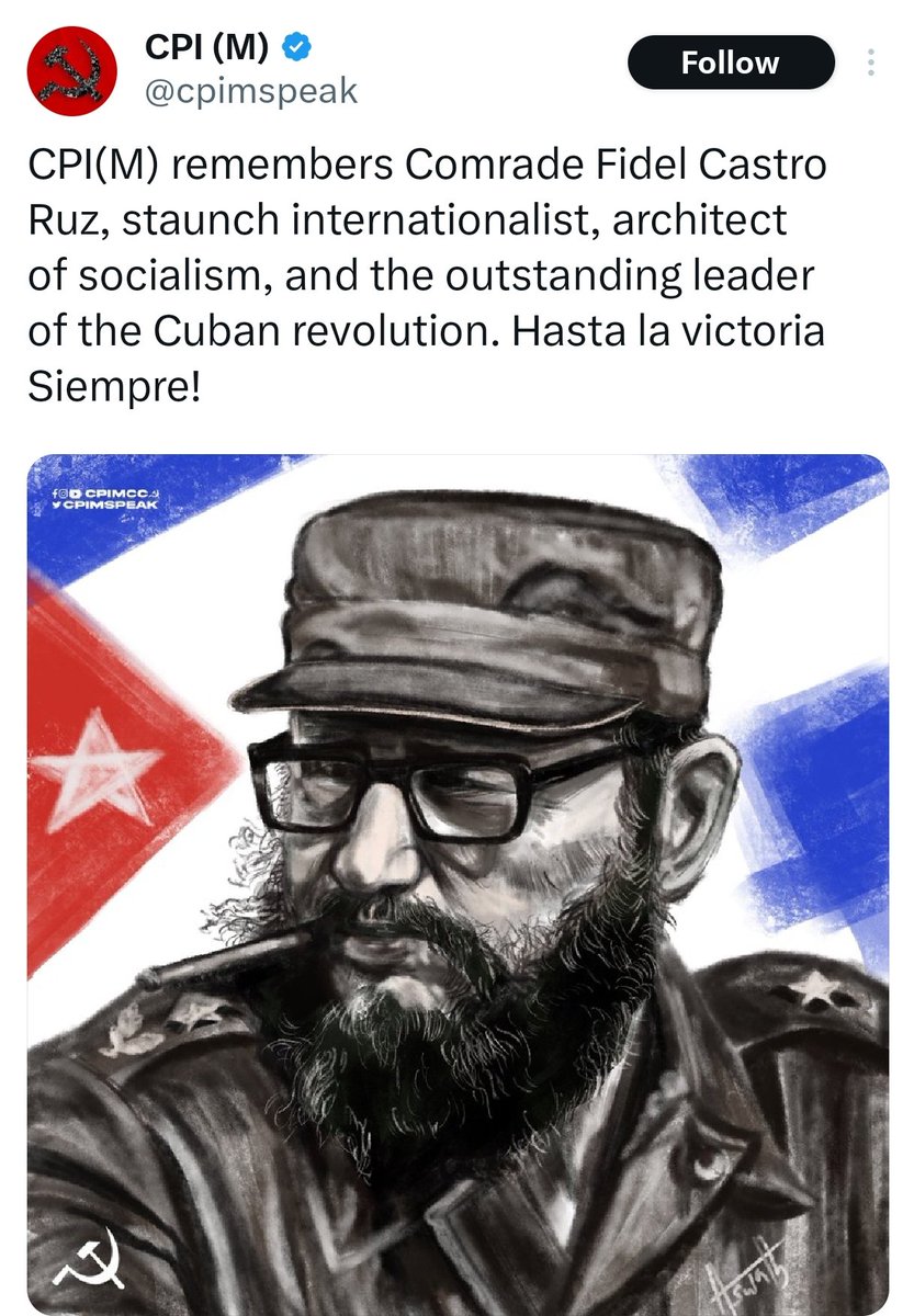 JuanCarlosMars3's tweet photo. Communist Party of India (Marxist) remembers Fidel's legacy in the 9th anniversary of his passage to immortality. #FidelForever https://t.co/se6Q7Ws8B3
