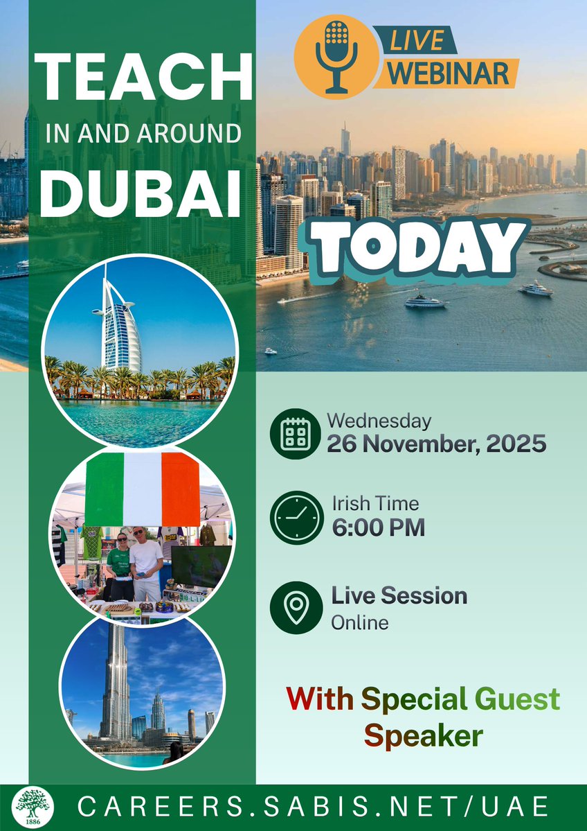 TeachinginDubai's tweet image. Graduates and final-year students are invited to join our Online Webinar to learn more about life with SABIS Network Schools in the UAE, Oman, Qatar, and Bahrain.

Reserve your seat: forms.gle/44HrbMHAMiz2Mh…