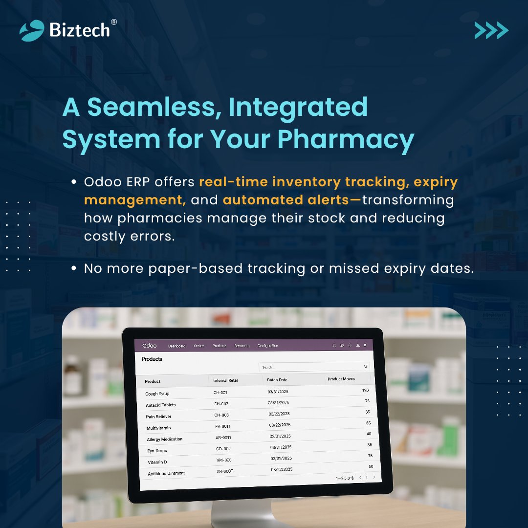 biztechcs's tweet image. Transform your pharmacy’s efficiency and profitability with the power of Odoo ERP. Ready to optimize? Read the full blog post now! 

#PharmacyManagement #OdooERP #Biztech #PharmacyEfficieny