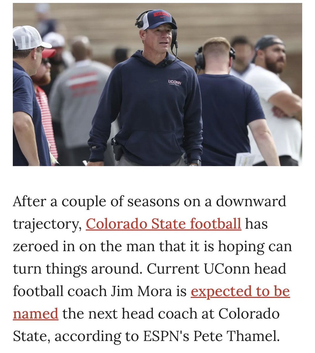 CFBNewEngland's tweet image. Colorado State? Is that even a step up? 

I’m concerning that despite all the excitement and momentum around UConn right now, where about to find out some bad news re:investment as to why Jim Mora Jr is leaving.