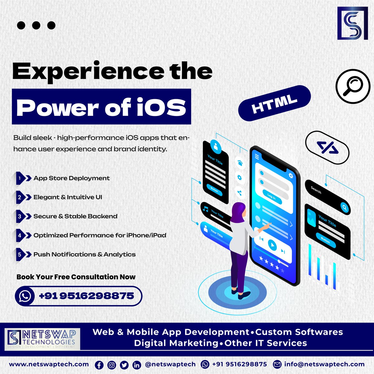 netswaptech's tweet image. Build a sleek, high-performance iOS app that elevates your brand.  
DM to get started.  
#iOSDevelopment #AppleApps #MobileApps #NetSwapTechnologies