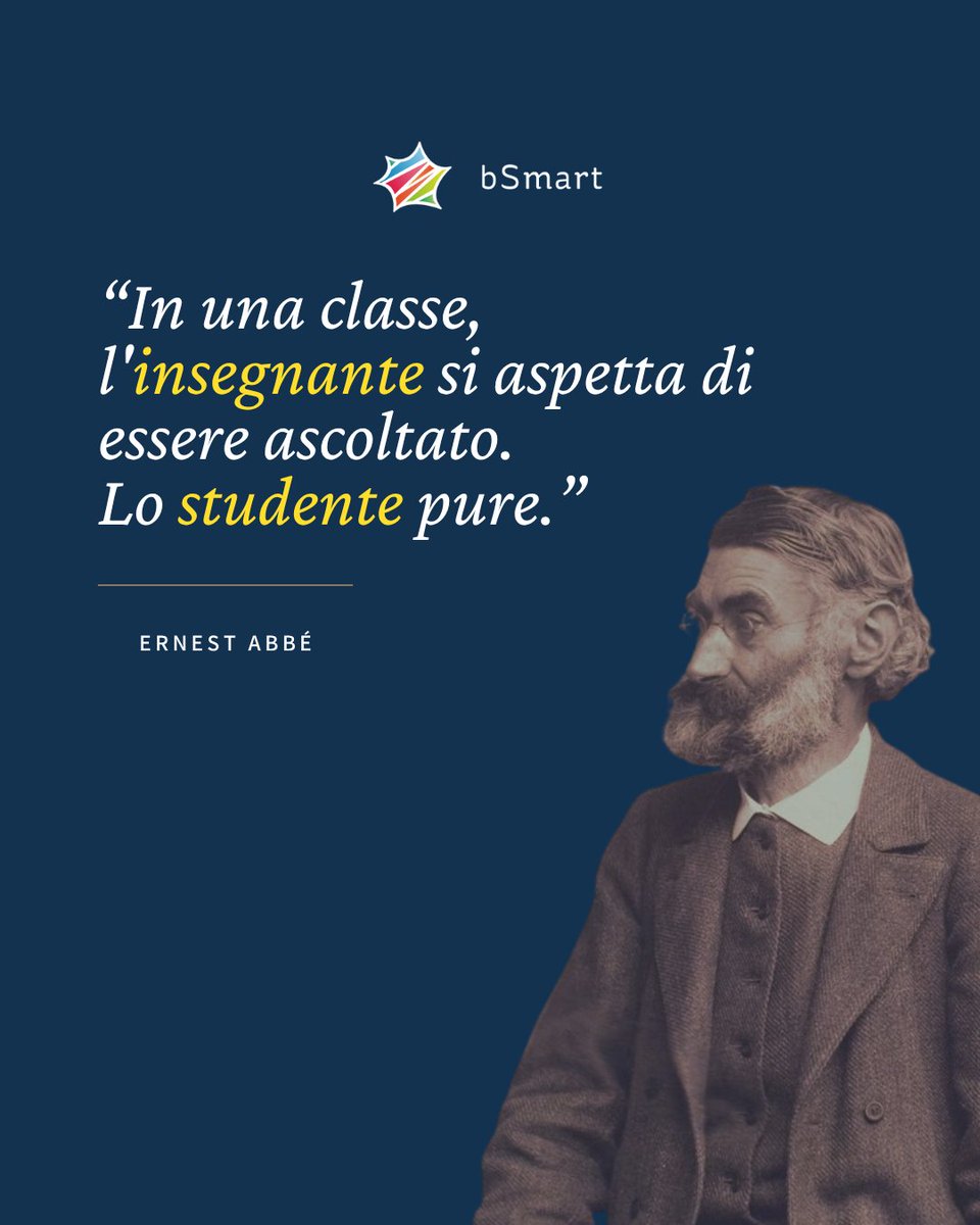 bSmart_it's tweet image. “In una classe, l&apos;insegnante si aspetta di essere ascoltato. 
Lo studente pure.”
(Ernest Abbé)

#quoteoftheday #quotestagram #scuola #scuolaitaliana #learning #vitadaprof #imparare #eduquote #eduquotes #inspirationalquotes #inspire #teamdocenti #education #educazione #citazione