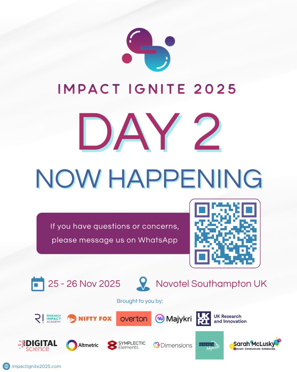 It's Day 2 of Impact Ignite 2025!

Today’s sessions bring practical insights, bite-sized lessons and future-focused conversations on what’s next for research impact.

Share your key takeaways and connect with fellow attendees!

#ImpactIgnite2025