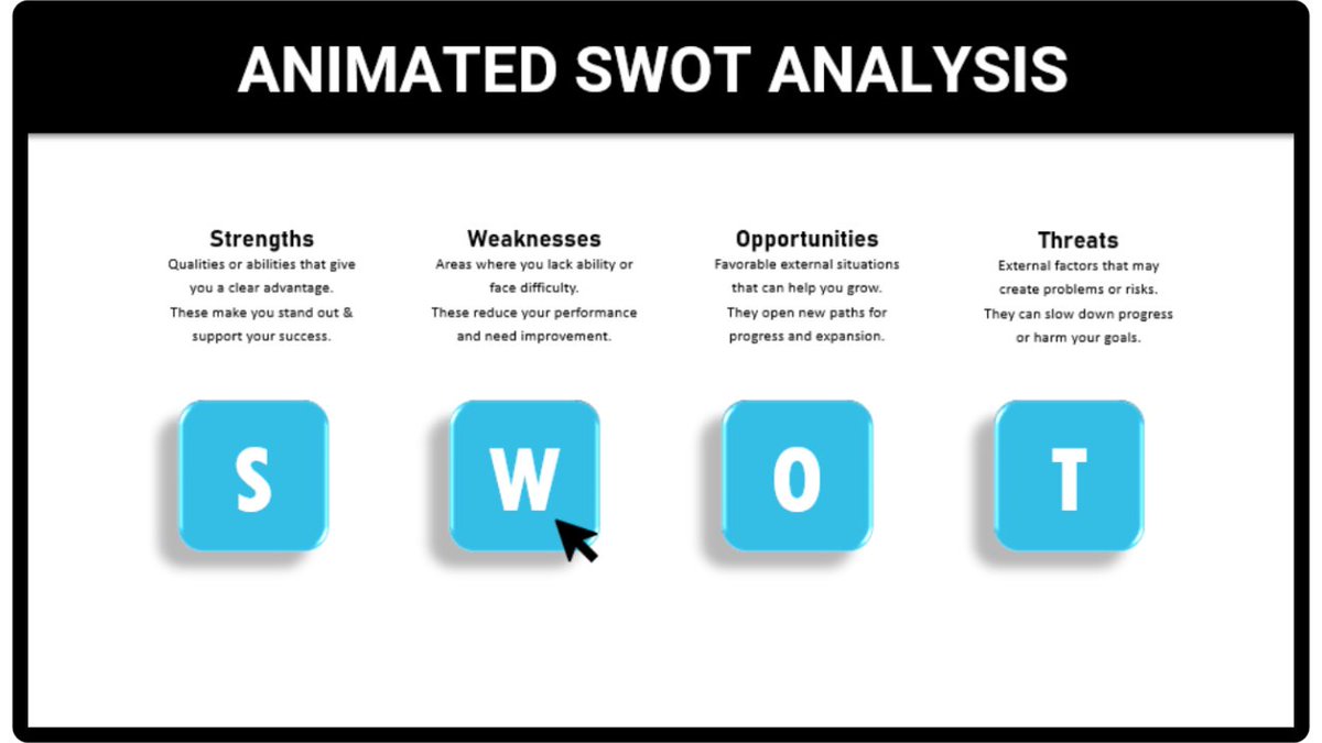SlideShorts's tweet image. 🔥 PowerPoint Button Click Animation Tutorial – Interactive SWOT Slide Design 2025 
Looking to take your presentations to the NEXT level in 2025?
Watch the tutorial now: youtu.be/HcPkmTRBUD4?si… 
#PowerPoint #SWOTAnalysis #AnimationTutorial #PresentationDesign #AkshrikaTutorials