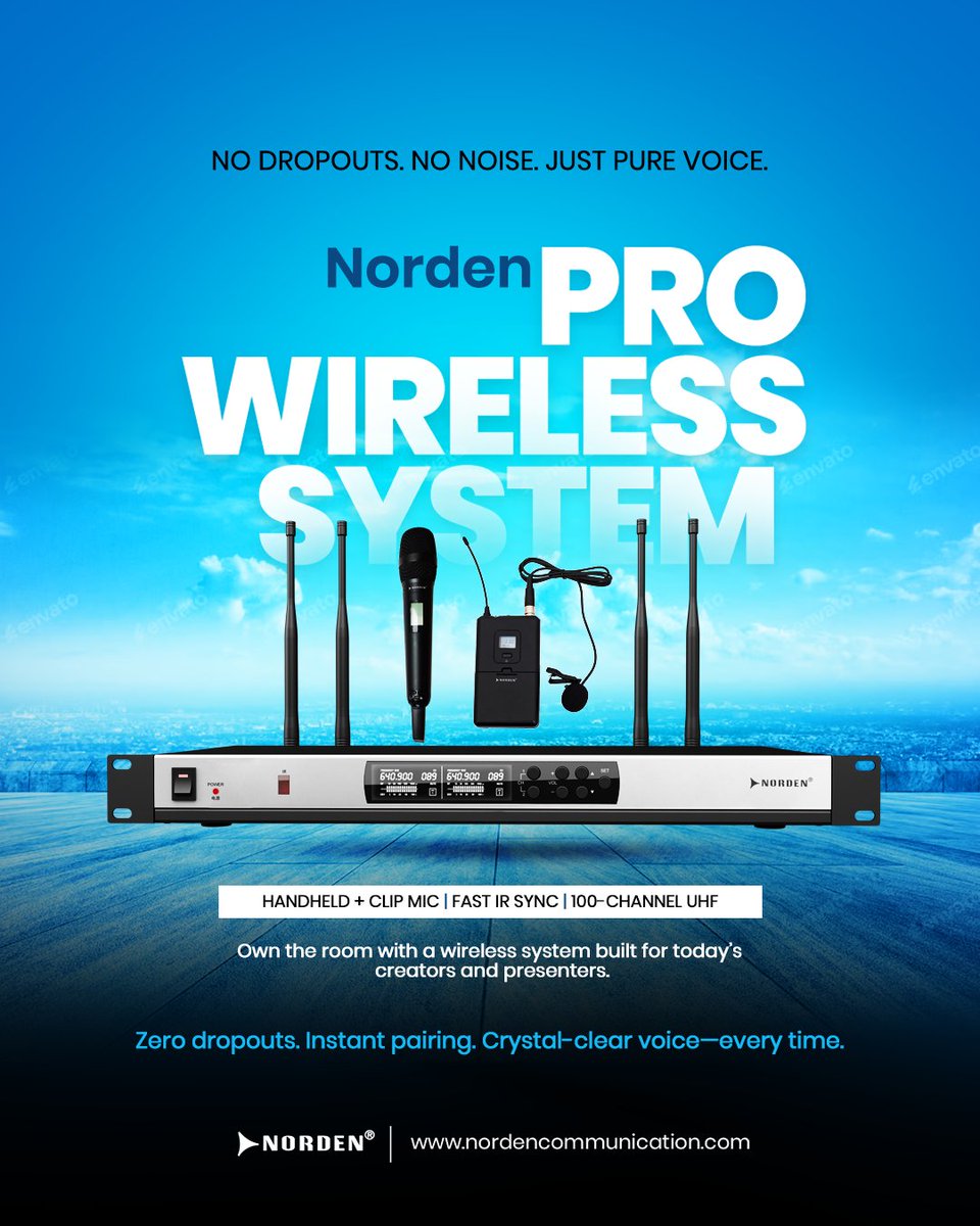 NordenGlobal's tweet image. Wireless system for real-world hybrid meetings, live streams, worship, classrooms, and critical events. 300 m range, 100-channel UHF, fast IR sync, flawless voice clarity. 
Join updates: whatsapp.com/channel/0029Va… 
#soundsystem #publicaddresssystem #nordencommunication