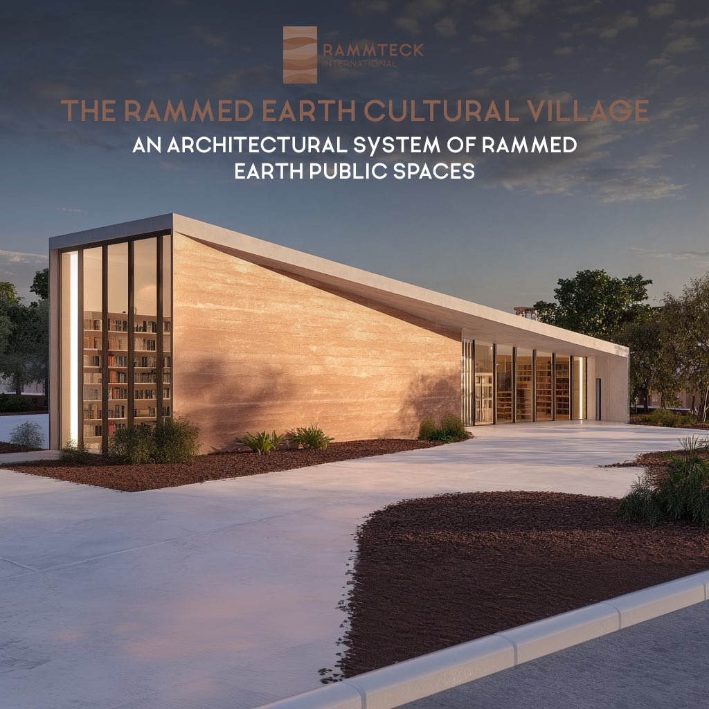 RAMMTECK's tweet image. The reading center exterior showcases Rammteck International blending community warmth and modern geometry, rammed earth volumes arranged around courtyards with white roof spans.
 
Rammteck.com
 
#eartharchitecture #sustainableconstruction #sustainablearchitecture