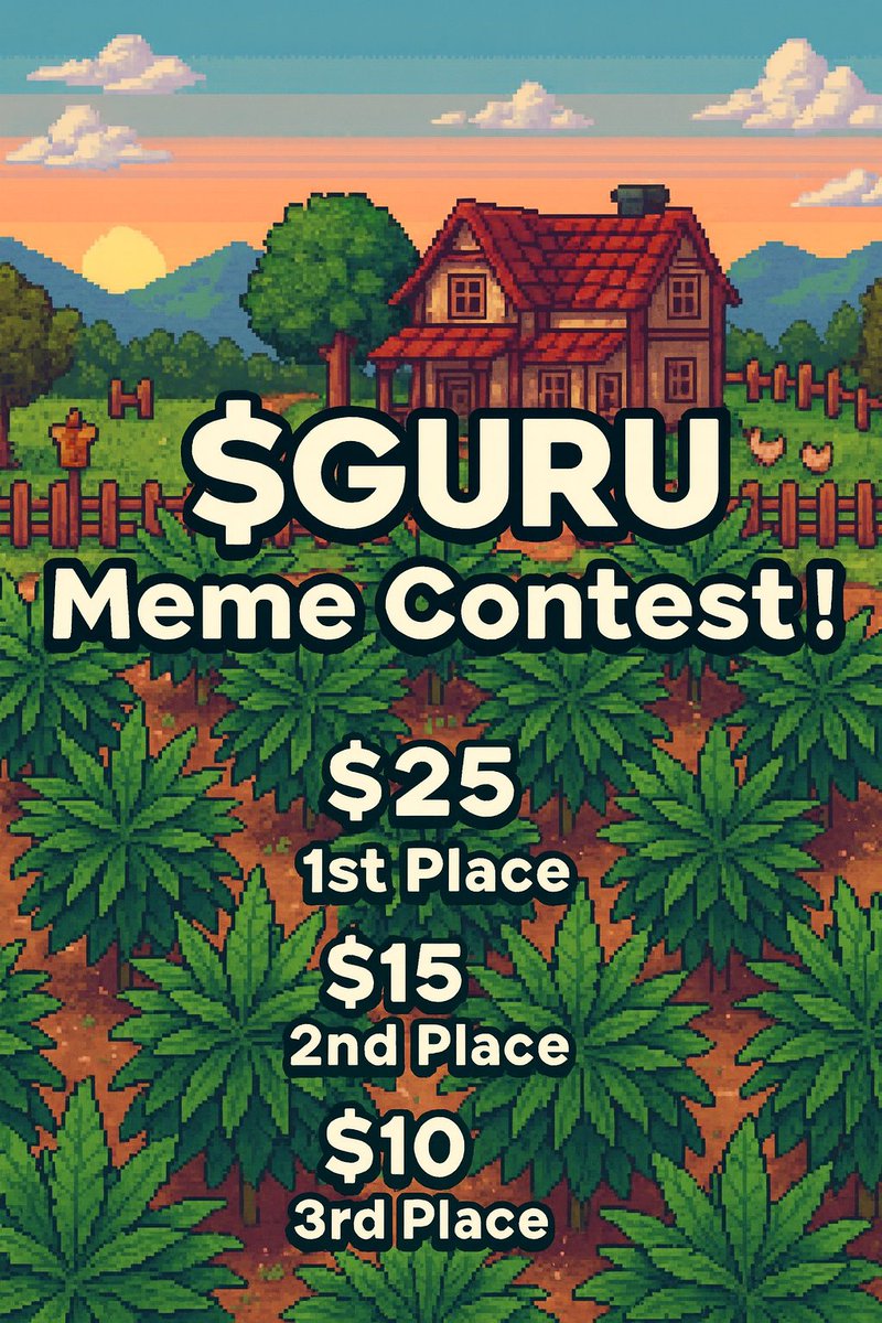 📢 $GURU Meme Contest!

Show your creativity and humor for a chance to win real rewards! 🚀🌱

🗓 Duration: 7 days

✅ How to enter:
1⃣ Follow @gurucabbage and <a href="/OG_gabriel6/">ODION</a> on X + use #Guru #GURU
2️⃣ Join TG: t.me/guru_buds_weed…
3️⃣ Reply your meme under the main contest post