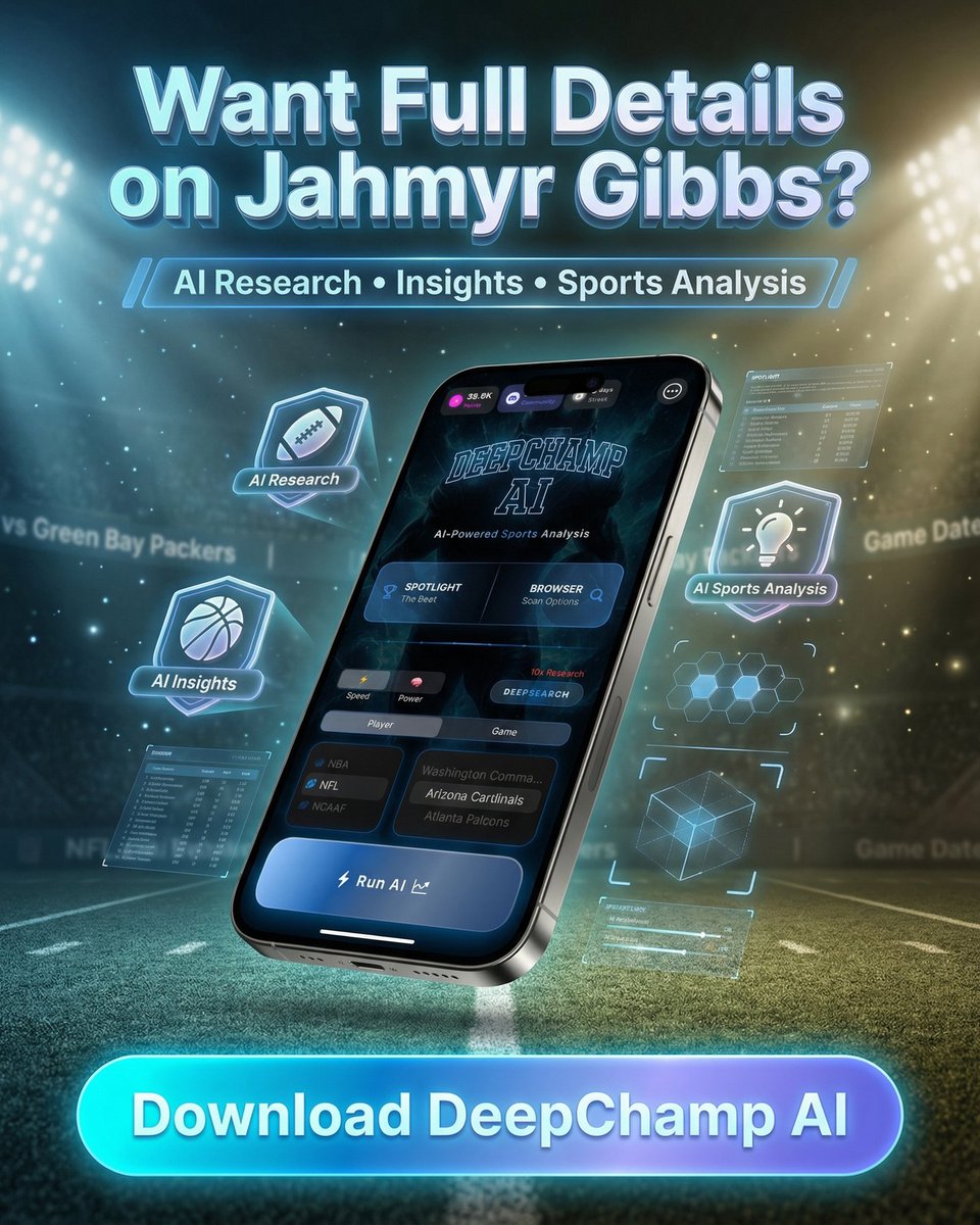 deepchampai's tweet image. 🏈 Jahmyr Gibbs NFL Spotlight
Jahmyr Gibbs is putting on a show for NFL against Green Bay Packers.
Jahmyr Gibbs, a dynamic offensive weapon for the Lions, has already hauled in 48 receptions for 380 receiving yards and 3 touchdowns…
Full…
#NFL #DeepChampAI #JahmyrGibbs #DET #GB