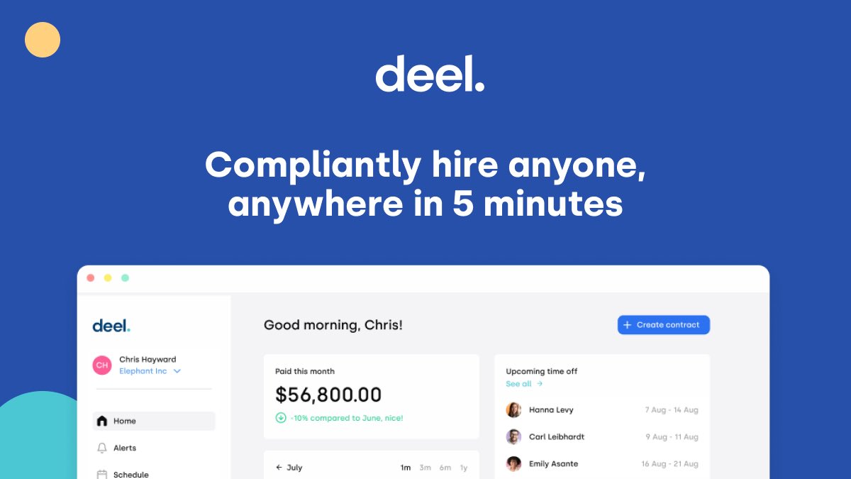 Hire, manage, and pay global teams with full compliance! 

Here's your best chance for a FREE demo of Deel: 
get.deel.com/843h3mbp4vnk