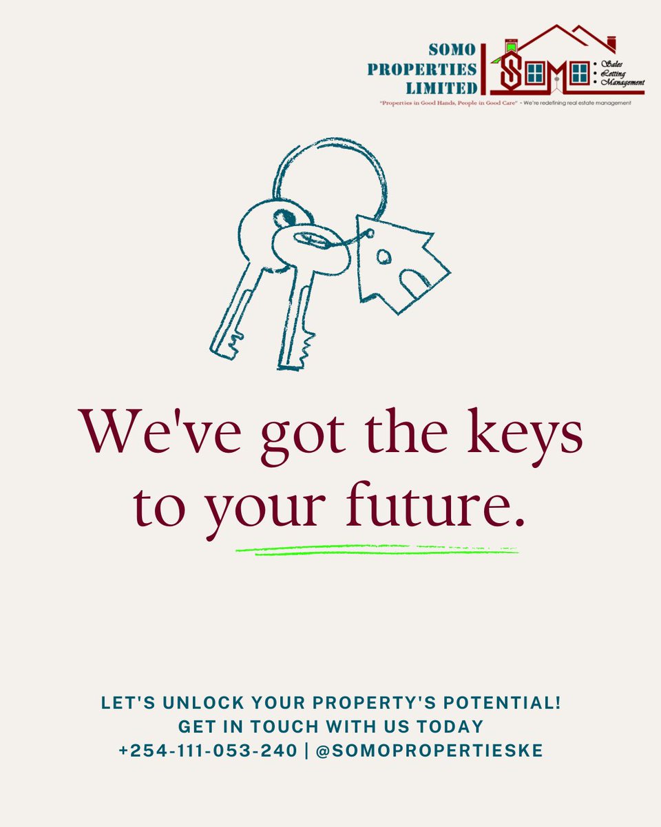 SomoProperties's tweet photo. Smart property management for landlords who value efficiency.
Our team handles tenant screening, payments, repairs, and everything in between. With Somo Properties Limited, you get streamlined operations and maximum returns — without lifting a finger.
Get in touch with us today!
#realestatekenya #propertymanagementkenya #somopropertieske