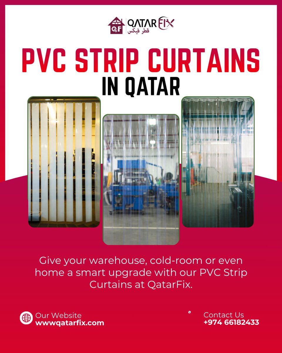 qatarfix's tweet photo. Upgrade your warehouse, cold room, or workspace with PVC Strip Curtains from QatarFix! 
Strong, practical, and perfect for busy places! 💪🏽
🌐https://t.co/kpeK4D9KBY
📱 +974 6618 2433
#QatarFix #PVCStripCurtains #QatarWarehouse  #IndustrialSolutions #QatarServices #QatarBusiness https://t.co/yyVLjhjGkL