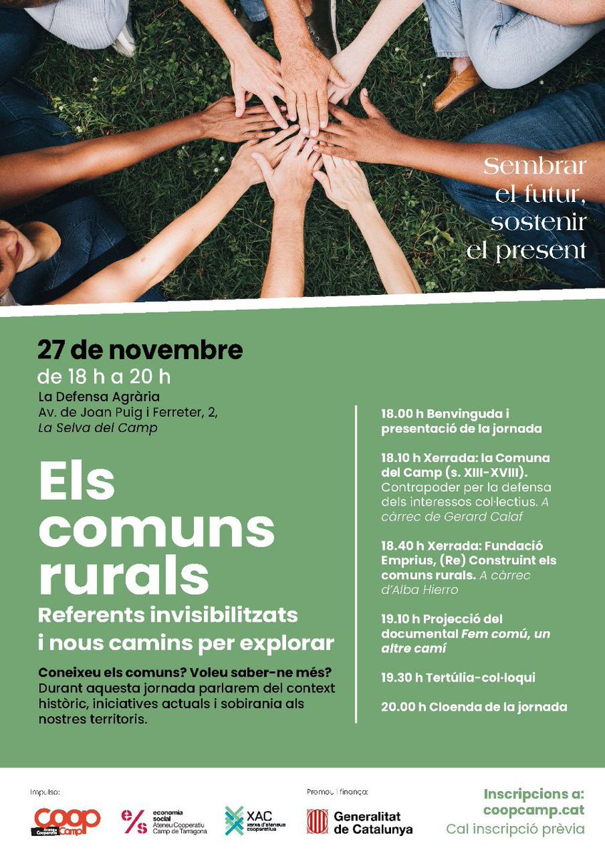 FundacioEmprius's tweet image. Els comuns rurals. Referents invisibilitzats i nous camins per explotar

Aquest dijous participem en aquesta jornada a #LaSelvaDelCamp:

coopcamp.cat/esdeveniment/a…

emprius.cat/actes-tardor-2…